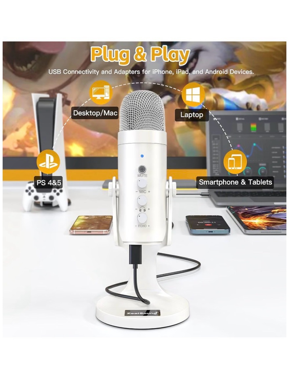 ZealSound Podcast Microphone for iPhone PC & Android, open box!